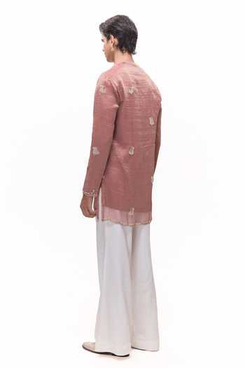 Buy_Mukti And Kavith Casa_Pink Organza, Crepe Layered Kurta With Ivory Palazzo _Online_at_Aza_Fashions