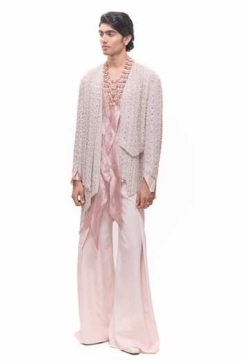 Mukti And Kavith Casa Blush Regal Embroidered Jacket & Kurta Set 