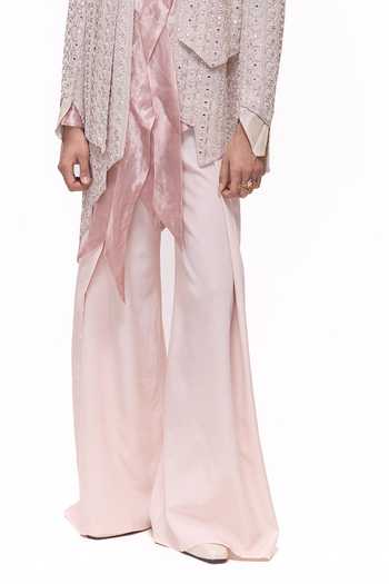 Mukti And Kavith Casa_Pink Chanderi, Tissue, Crepe Blush Regal Embroidered Jacket And Kurta Set _Online_at_Aza_Fashions