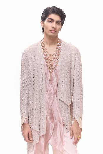Mukti And Kavith Casa Blush Regal Embroidered Jacket & Kurta Set 