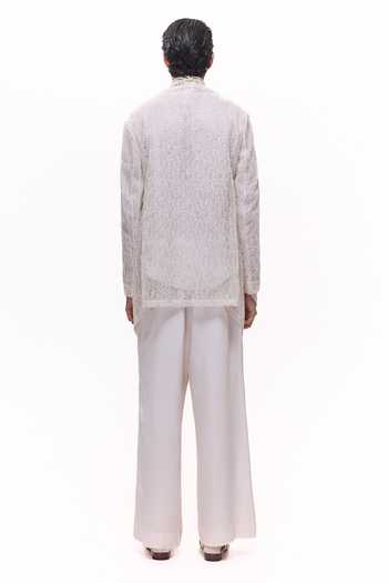 Mukti And Kavith Casa Net Embroidered Jacket & Draped Kurta Set 