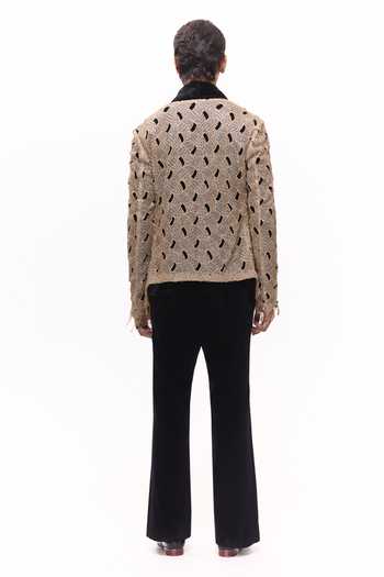 Mukti And Kavith Casa Black Heritage Cutwork Jacket & Kurta Set 