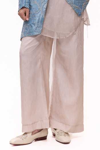Mukti And Kavith Casa_Blue Organza, Polyester, Tissue Royal Crushed Jacket And Kurta Set _Online_at_Aza_Fashions