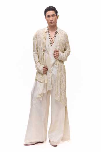Mukti And Kavith Casa Gold Heritage Embroidered Jacket & Kurta Set 