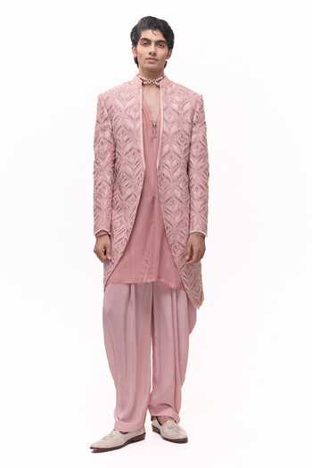 Mukti And Kavith Casa Rose Gold Cutwork Jacket & Kurta Set 