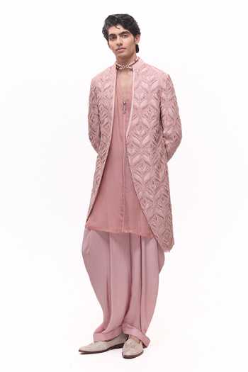 Buy Mukti And Kavith Casa Pink Chanderi, Tissue, Organza, Crepe Rose Gold Cutwork Jacket And Kurta Set Online at Aza Fashions Buy_Mukti And Kavith Casa_Pink Chanderi, Tissue, Organza, Crepe Rose Gold Cutwork Jacket And Kurta Set _Online_at_Aza_Fashions