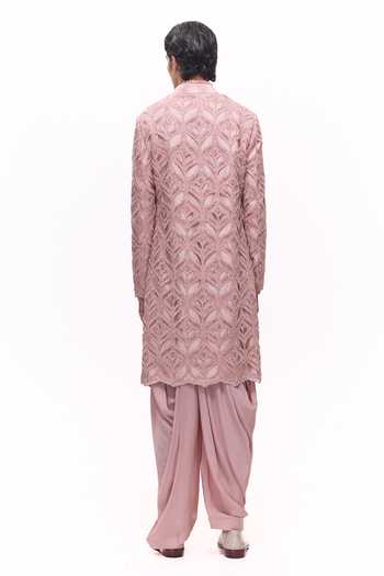 Mukti And Kavith Casa Rose Gold Cutwork Jacket & Kurta Set 