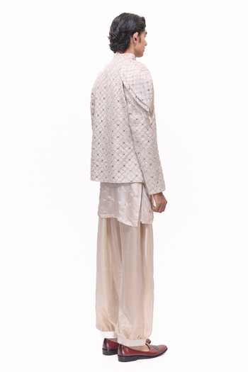 Mukti And Kavith Casa Mirror Jaal Work Jacket & Kurta Set 