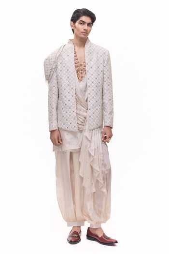 Mukti And Kavith Casa Mirror Jaal Work Jacket & Kurta Set 