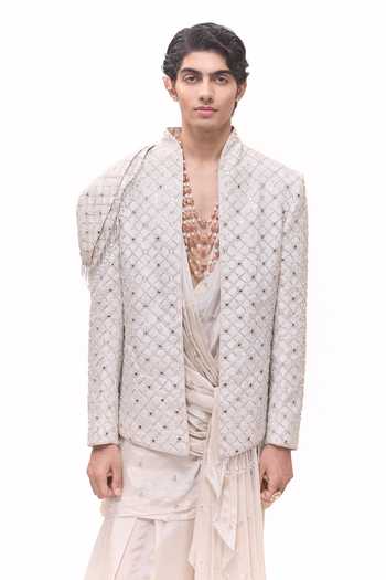 Buy Mukti And Kavith Casa Ivory Chanderi, Tissue, Silk, Dupion Mirror Jaal Work Jacket And Kurta Set Online at Aza Fashions Buy_Mukti And Kavith Casa_Ivory Chanderi, Tissue, Silk, Dupion Mirror Jaal Work Jacket And Kurta Set _Online_at_Aza_Fashions
