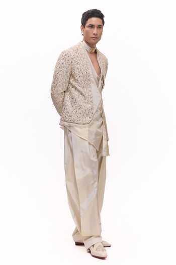 Mukti And Kavith Casa Gold Chanderi, Tissue Heritage Embroidered Jacket And Kurta Set Online at Aza Fashions Mukti And Kavith Casa_Gold Chanderi, Tissue Heritage Embroidered Jacket And Kurta Set _Online_at_Aza_Fashions