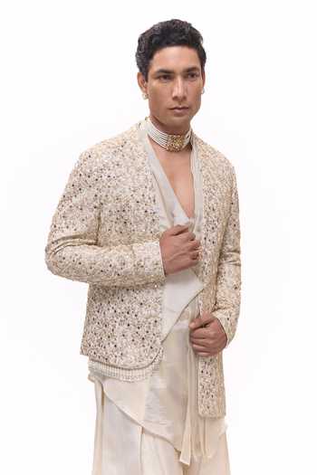 Buy Mukti And Kavith Casa Gold Chanderi, Tissue Heritage Embroidered Jacket And Kurta Set Online at Aza Fashions Buy_Mukti And Kavith Casa_Gold Chanderi, Tissue Heritage Embroidered Jacket And Kurta Set _Online_at_Aza_Fashions
