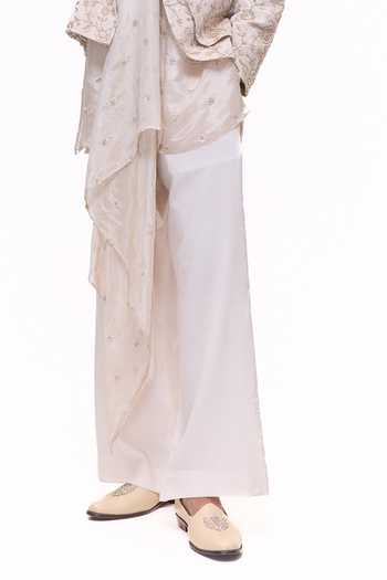 Mukti And Kavith Casa_Off White Chanderi, Tissue, Silk, Dupion, Floral Embroidered Jacket And Kurta Set _Online_at_Aza_Fashions