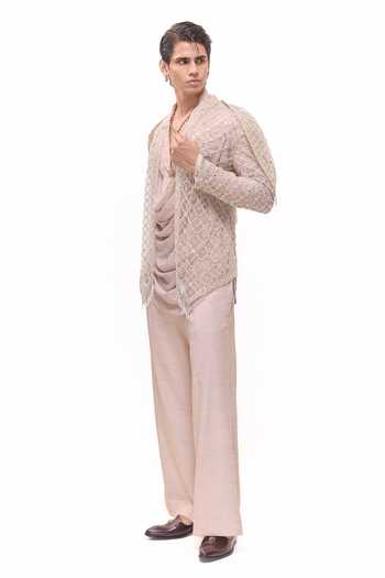 Buy Mukti And Kavith Casa Ivory Net, Tissue Hexagon Embroidered Jacket And Draped Kurta Set Online at Aza Fashions Buy_Mukti And Kavith Casa_Ivory Net, Tissue Hexagon Embroidered Jacket And Draped Kurta Set _Online_at_Aza_Fashions