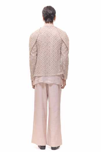 Mukti And Kavith Casa Hexagon Embroidered Jacket & Draped Kurta Set 