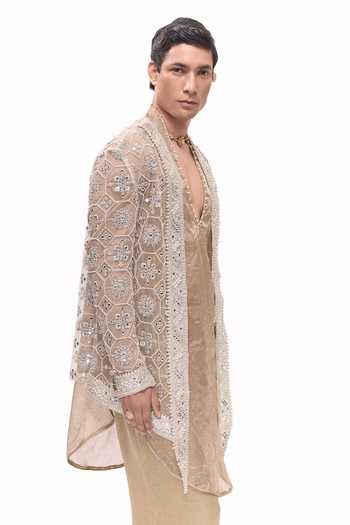 Buy Mukti And Kavith Casa Brown Net, Polyester, Tissue, Satin, Linen Embroidered Jacket And Regal Kurta Set Online at Aza Fashions Buy_Mukti And Kavith Casa_Brown Net, Polyester, Tissue, Satin, Linen Embroidered Jacket And Regal Kurta Set _Online_at_Aza_Fashions