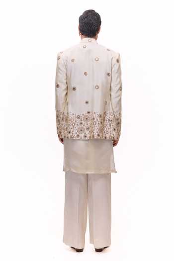 Mukti And Kavith Casa Mirror Embroidered Short Jacket & Layered Kurta Set 