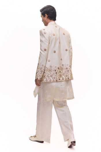 Mukti And Kavith Casa_Gold Tissue Embroidery, Mirrors Short Jacket And Layered Kurta Set _Online_at_Aza_Fashions
