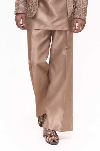 Buy_Mukti And Kavith Casa_Rose Gold Dupion, Silk, Net Antique Embroidered Jacket And Kurta Set _Online_at_Aza_Fashions