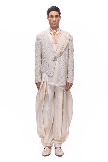 Mukti And Kavith Casa Mirror Jaal Work Draped Jacket & Kurta Set 