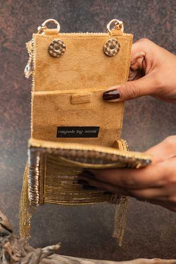 Nayaab By Sonia_Gold Hinted Beadfall Clutch Bag _Online_at_Aza_Fashions