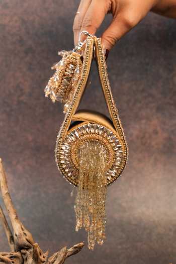 Buy_Nayaab By Sonia_Gold Hinted Beadfall Clutch Bag _Online_at_Aza_Fashions