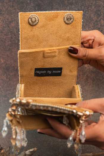 Buy_Nayaab By Sonia_Gold Beads, Crystals, Tassels, Fringe Hinted Beadfall Clutch Bag _Online_at_Aza_Fashions