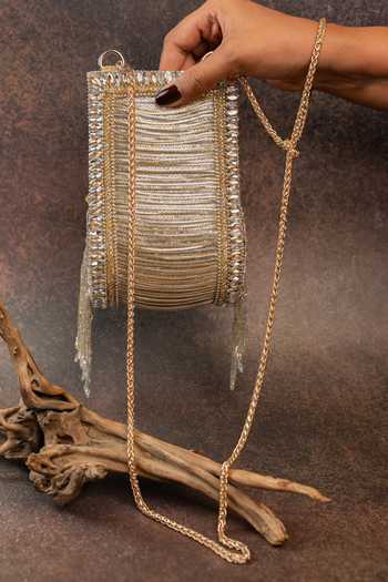 Nayaab By Sonia Hinted Beadfall Clutch Bag 