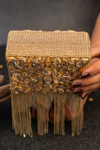 Nayaab By Sonia Gold Faux Diamond Hinted Boite Bag at Aza Fashions Nayaab By Sonia_Gold Faux Diamond Hinted Boite Bag _at_Aza_Fashions