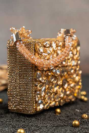 Shop Nayaab By Sonia Gold Faux Diamond Mini Casket Bag Online at Aza Fashions Shop_Nayaab By Sonia_Gold Faux Diamond Mini Casket Bag _Online_at_Aza_Fashions