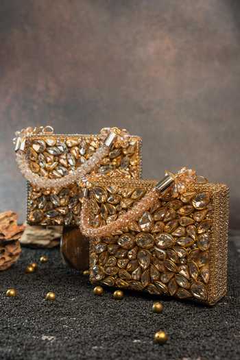 Nayaab By Sonia Gold Faux Diamond Mini Casket Bag at Aza Fashions Nayaab By Sonia_Gold Faux Diamond Mini Casket Bag _at_Aza_Fashions