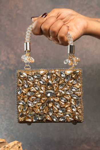 Nayaab By Sonia Gold Faux Diamond Casket Bag at Aza Fashions Nayaab By Sonia_Gold Faux Diamond Casket Bag _at_Aza_Fashions