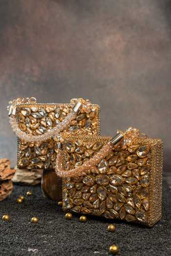 Shop Nayaab By Sonia Gold Faux Diamond Casket Bag Shop_Nayaab By Sonia_Gold Faux Diamond Casket Bag