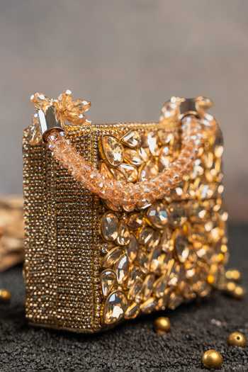 Buy Nayaab By Sonia Gold Faux Diamond Casket Bag Buy_Nayaab By Sonia_Gold Faux Diamond Casket Bag