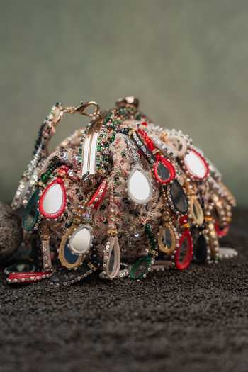 Nayaab By Sonia_Multicolor Embroidery, Sequins, Mirrors Aaina Rangeela Clutch Potli _Online_at_Aza_Fashions