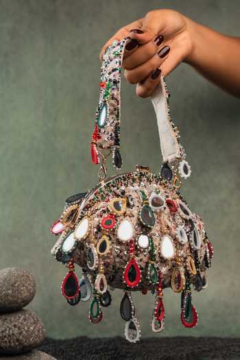 Buy_Nayaab By Sonia_Multicolor Embroidery, Sequins, Mirrors Aaina Rangeela Clutch Potli _Online_at_Aza_Fashions