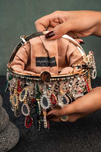 Shop_Nayaab By Sonia_Multicolor Embroidery, Sequins, Mirrors Aaina Rangeela Clutch Potli _Online_at_Aza_Fashions