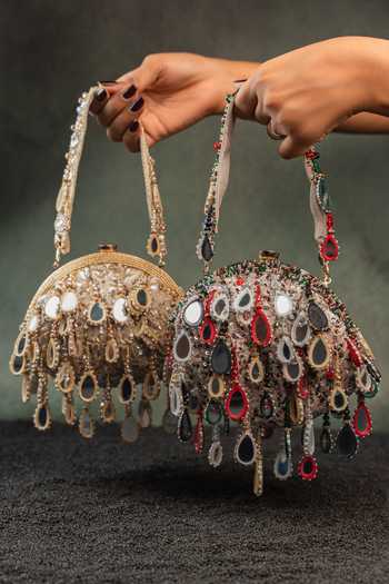 Nayaab By Sonia_Multicolor Embroidery, Sequins, Mirrors Aaina Rangeela Clutch Potli _at_Aza_Fashions