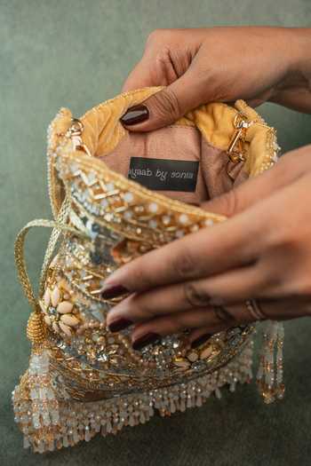 Buy Nayaab By Sonia Gold Embroidery, Sequins, Beads, Pearls, Zari, Imperial Medley Embellished Potli Online at Aza Fashions Buy_Nayaab By Sonia_Gold Embroidery, Sequins, Beads, Pearls, Zari, Imperial Medley Embellished Potli _Online_at_Aza_Fashions