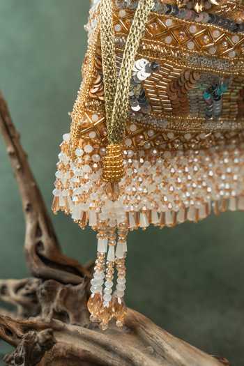 Shop Nayaab By Sonia Gold Embroidery, Sequins, Beads, Pearls, Zari, Imperial Medley Embellished Potli Online at Aza Fashions Shop_Nayaab By Sonia_Gold Embroidery, Sequins, Beads, Pearls, Zari, Imperial Medley Embellished Potli _Online_at_Aza_Fashions