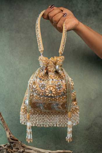 Nayaab By Sonia Gold Embroidery, Sequins, Beads, Pearls, Zari, Imperial Medley Embellished Potli at Aza Fashions Nayaab By Sonia_Gold Embroidery, Sequins, Beads, Pearls, Zari, Imperial Medley Embellished Potli _at_Aza_Fashions