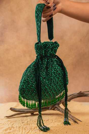 Buy Nayaab By Sonia Emerald Green Embroidery, Sequins, Beads, Crystals, Tassels Shimmer Viel Potli Online at Aza Fashions Buy_Nayaab By Sonia_Emerald Green Embroidery, Sequins, Beads, Crystals, Tassels Shimmer Viel Potli _Online_at_Aza_Fashions