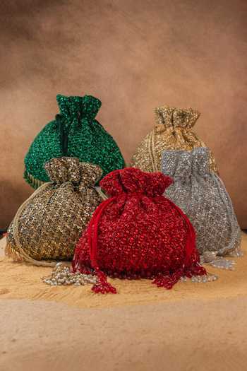 Shop Nayaab By Sonia Emerald Green Embroidery, Sequins, Beads, Crystals, Tassels Shimmer Viel Potli Shop_Nayaab By Sonia_Emerald Green Embroidery, Sequins, Beads, Crystals, Tassels Shimmer Viel Potli