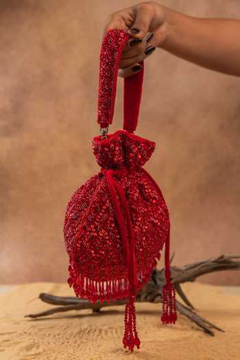 Buy Nayaab By Sonia Red Sequins, Beads, Crystals, Tassels, Fringe Shimmer Viel Potli Online at Aza Fashions Buy_Nayaab By Sonia_Red Sequins, Beads, Crystals, Tassels, Fringe Shimmer Viel Potli _Online_at_Aza_Fashions