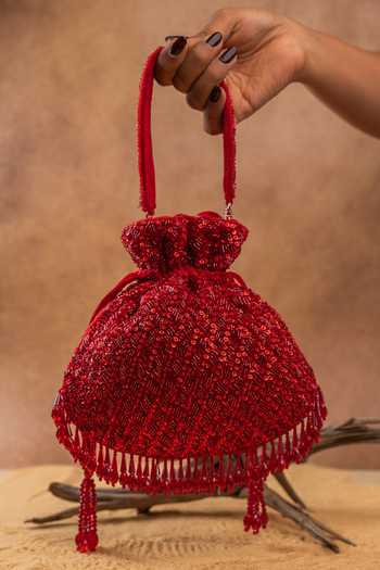 Shop Nayaab By Sonia Red Sequins, Beads, Crystals, Tassels, Fringe Shimmer Viel Potli Online at Aza Fashions Shop_Nayaab By Sonia_Red Sequins, Beads, Crystals, Tassels, Fringe Shimmer Viel Potli _Online_at_Aza_Fashions