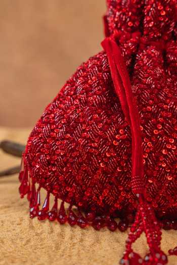 Nayaab By Sonia Red Sequins, Beads, Crystals, Tassels, Fringe Shimmer Viel Potli at Aza Fashions Nayaab By Sonia_Red Sequins, Beads, Crystals, Tassels, Fringe Shimmer Viel Potli _at_Aza_Fashions