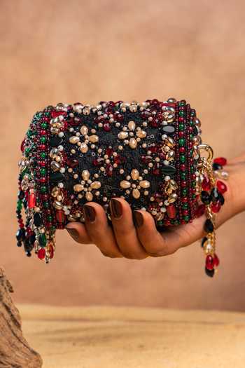 Nayaab By Sonia Empress Wine Boshkeh Clutch Bag