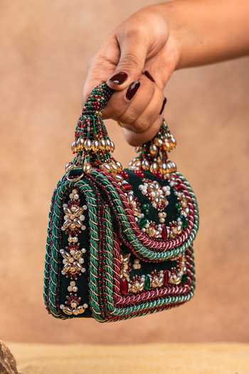 Shop Nayaab By Sonia Green Empress Emerald Charm Clutch Bag Online at Aza Fashions Shop_Nayaab By Sonia_Green Empress Emerald Charm Clutch Bag _Online_at_Aza_Fashions
