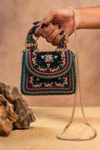 Nayaab By Sonia Empress Emerald Charm Clutch Bag