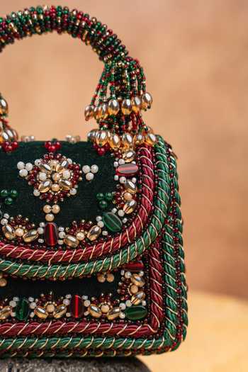 Shop Nayaab By Sonia Green Empress Emerald Charm Clutch Bag Shop_Nayaab By Sonia_Green Empress Emerald Charm Clutch Bag
